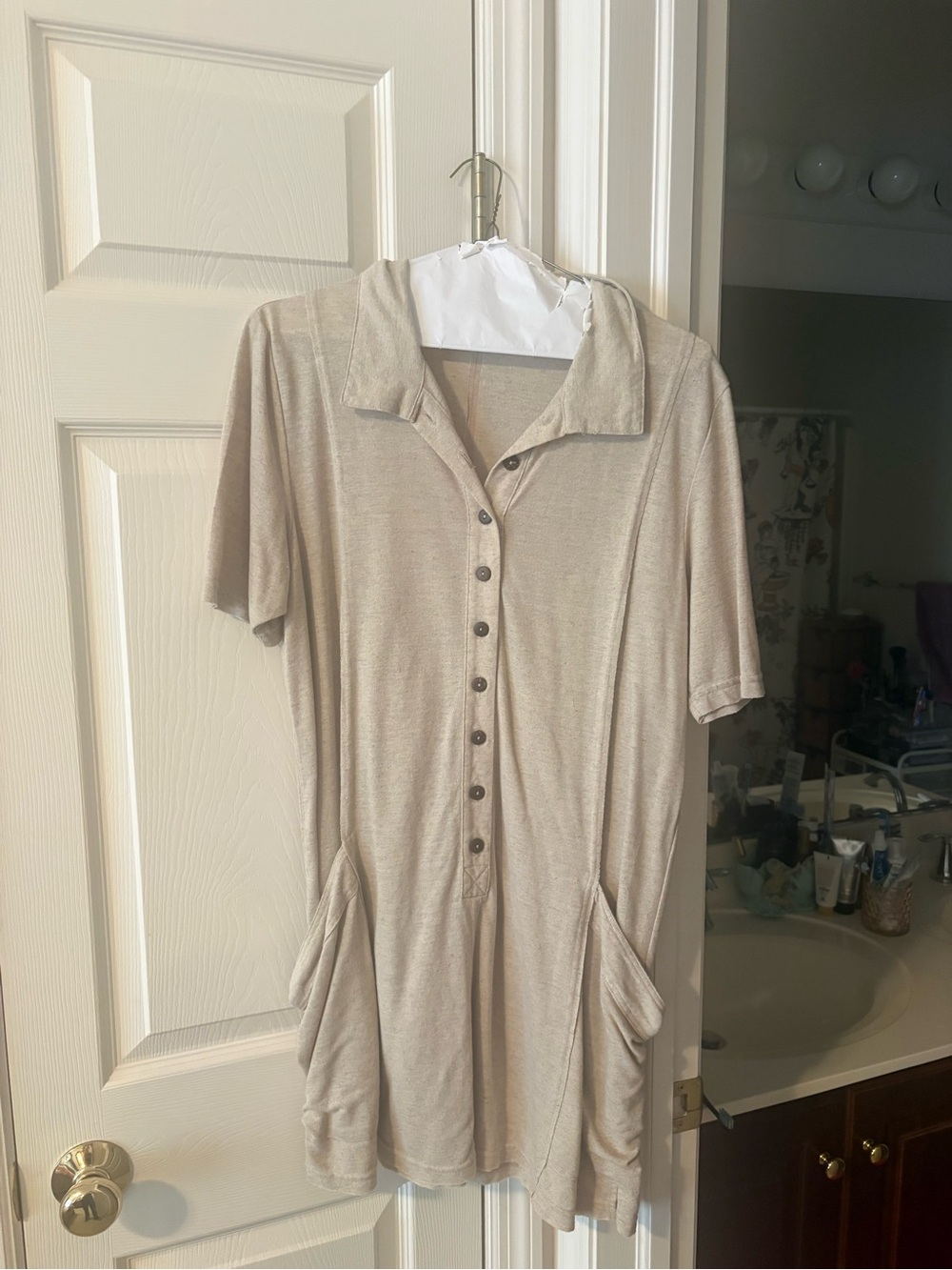 Free People Cream Button-Front Short Sleeve Midi Dress